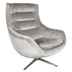 Mid-Century Modernist Curved High Back Swivel Chair in Platinum Velvet