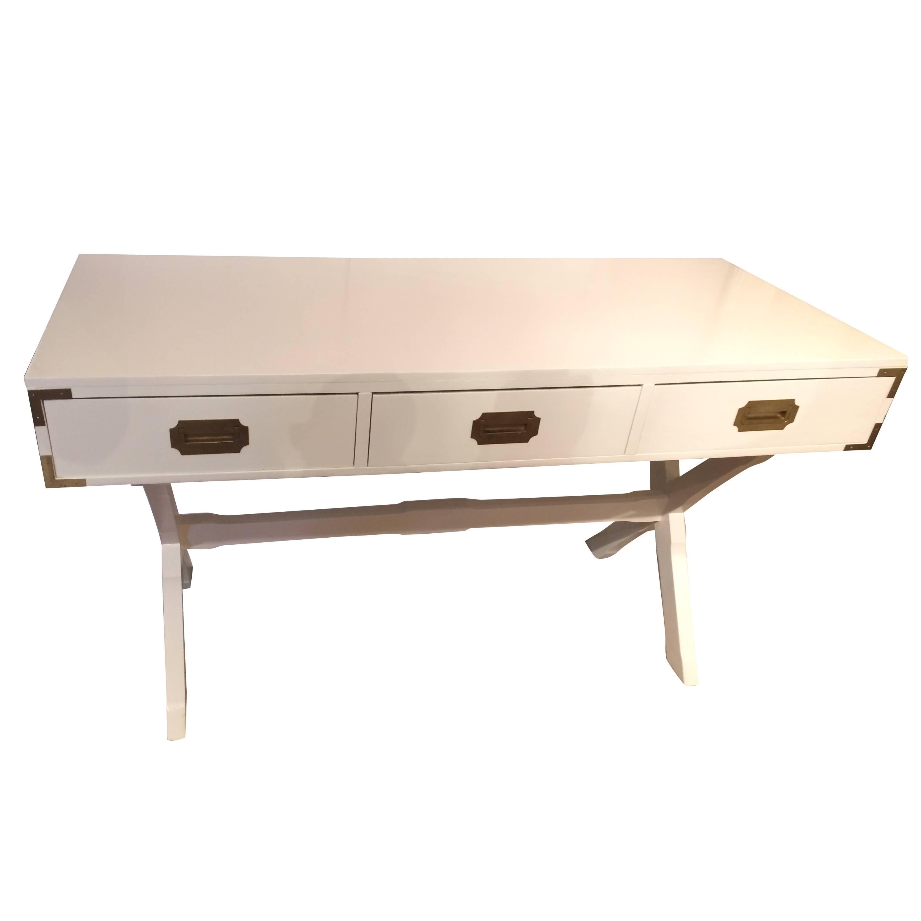 Sophisticated Glossy White Campaign Style Desk