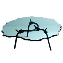 Barbed Wire, Dining Table with Forged, Blackened Steel Base and Glass Top