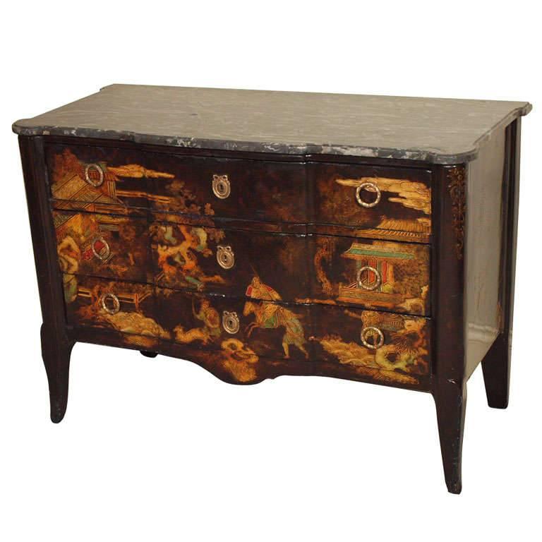 Antique French Black Lacquered Commode