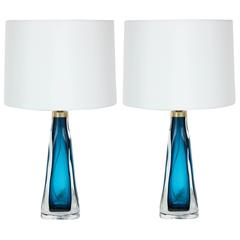 Pair of Ocean Blue Lamps by Carl Fagerlund for Orrefors