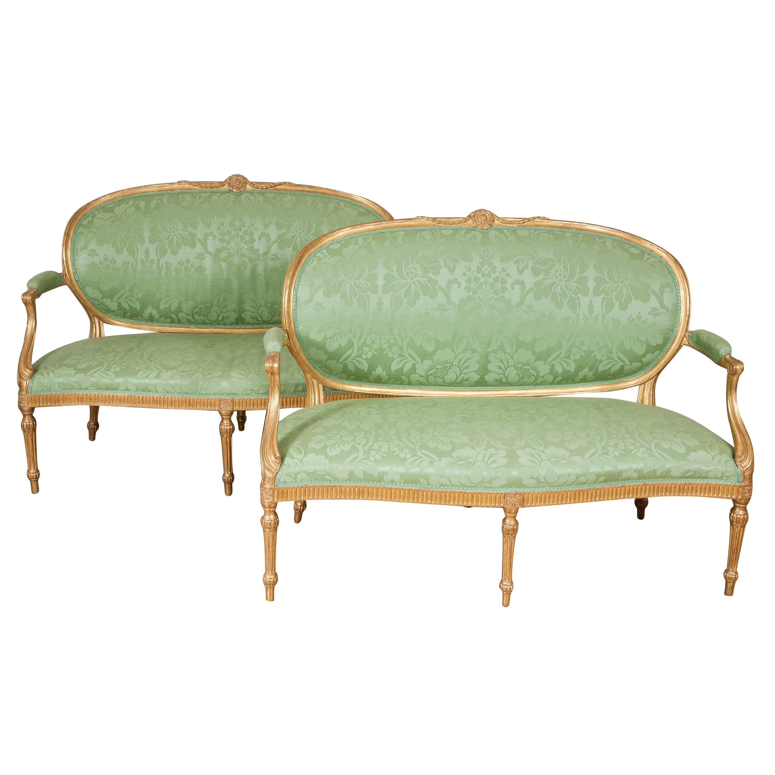 Pair of Carved Giltwood Settees, 18th Century Attributable to Thomas Chippendale For Sale