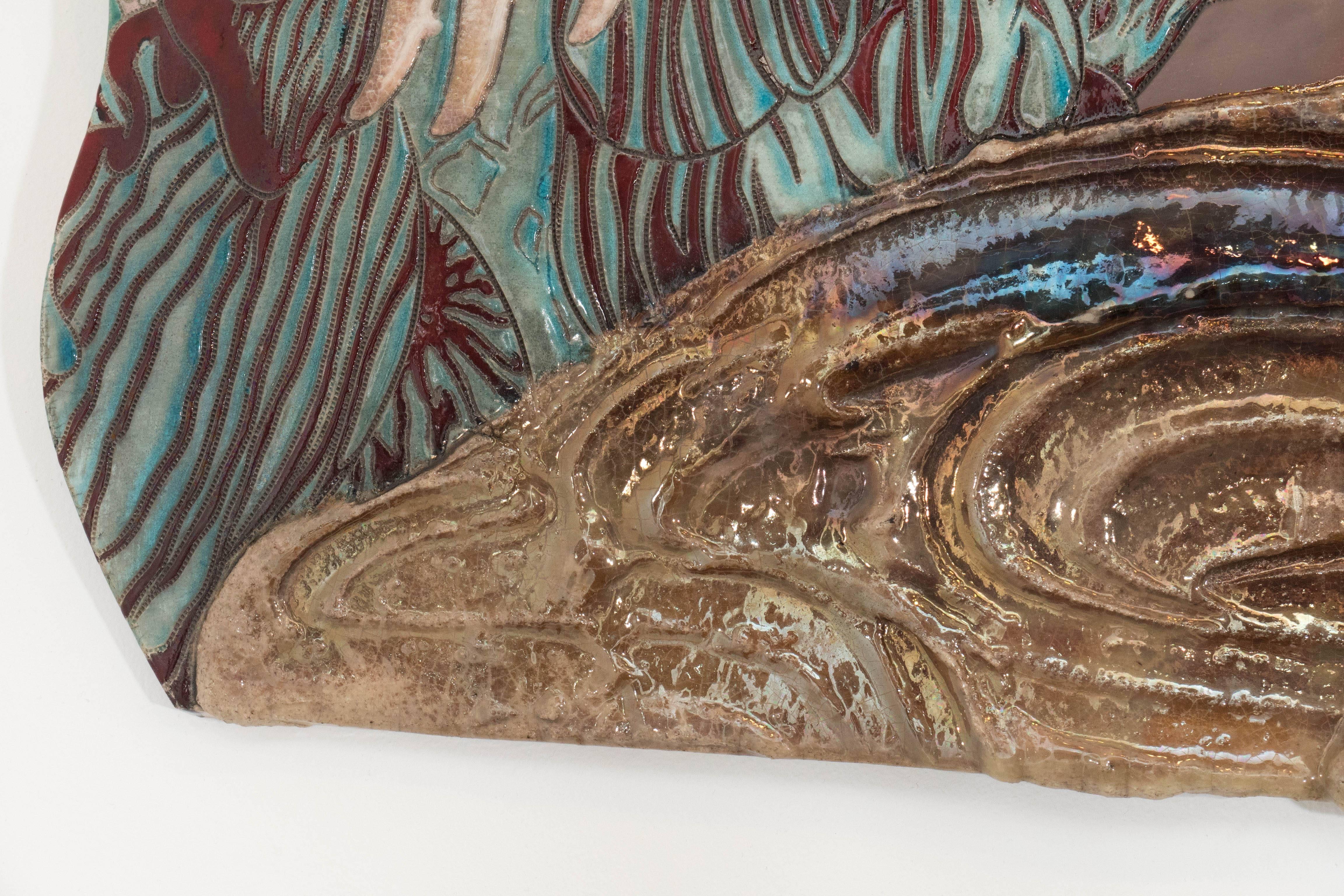 Pair of Steven & Susan Kemenyffy Glazed Raku Ceramic Wall Panels 3