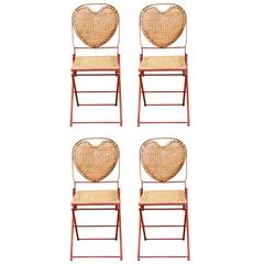 Retro Rattan Heart Garden Chairs a Set of Four