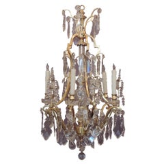 Early 20th C French Bronze Doré and Lead Crystal Chandelier