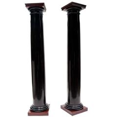 Black Lacquer Wood Columns with Mahogany Caps and Bases (8)