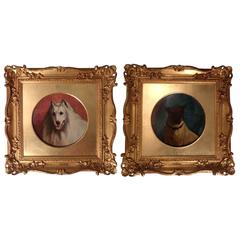 Pair of Oil on Canvas Dog Portraits by George Earl 5