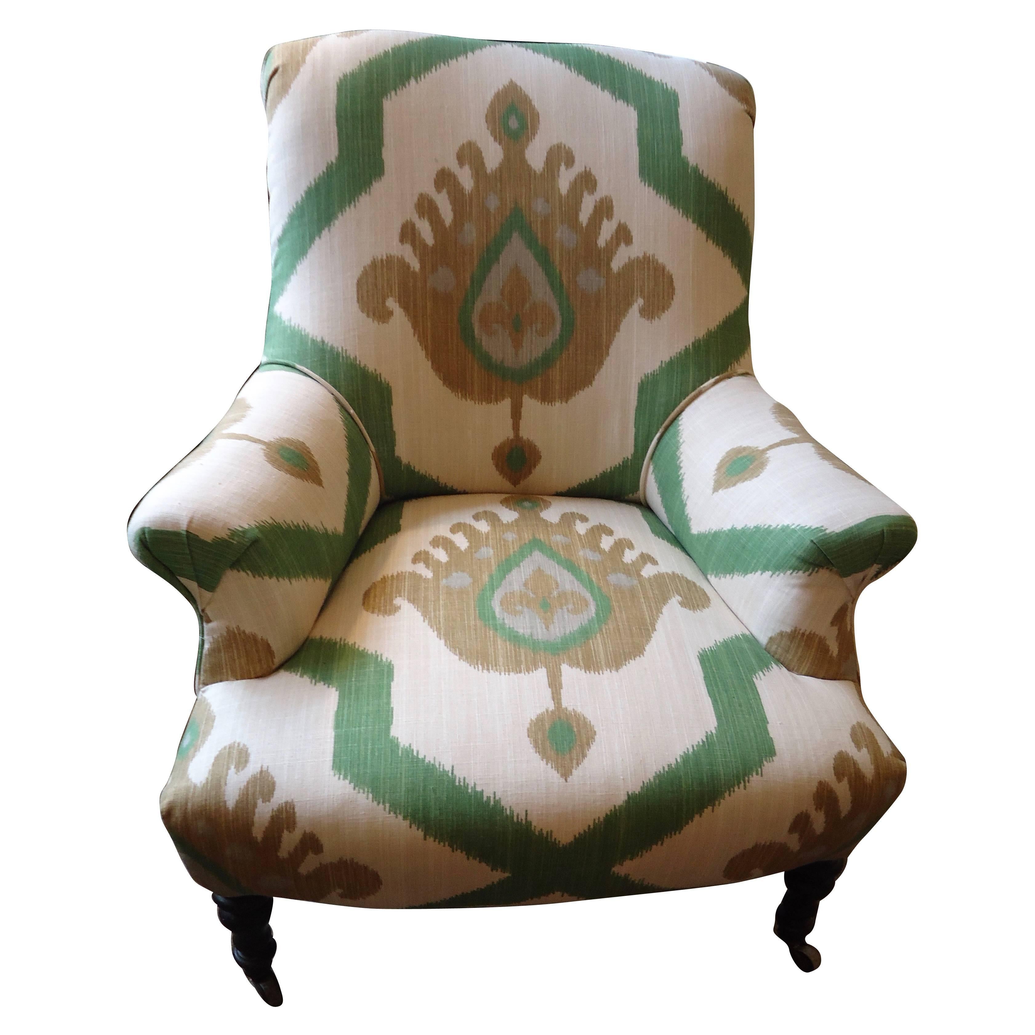 Vintage Apartment Size Club Chair with Graphic Ikat Upholstery