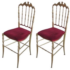 2 Solid Brass Italian Mid-Century Modern 'Chiavari' Desk, Vanity or Side Chairs
