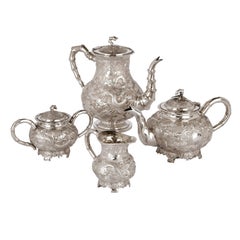 Antique Fine Qing Dynasty Four Piece Silver Coffee and Tea Service by K.W