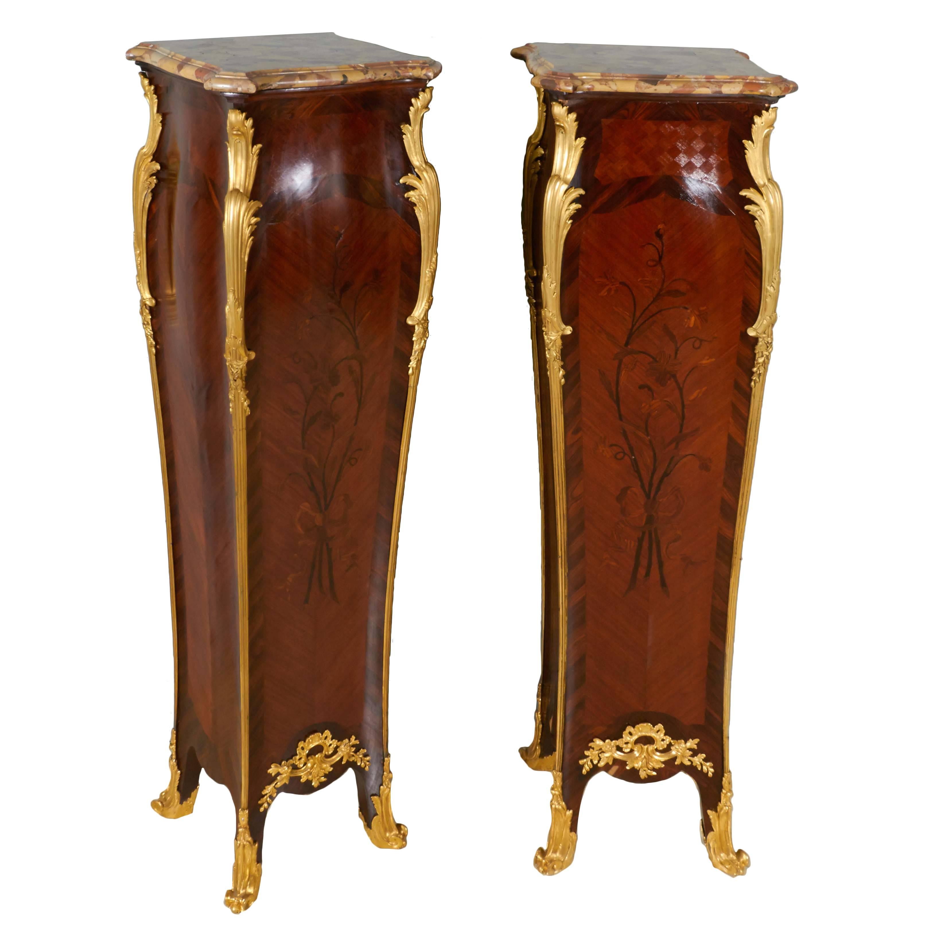 Pair of French Ormolu-Mounted Kingwood Pedestals Signed Millet A. Paris