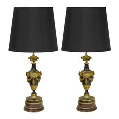 Antique Pair of 19th Century Gilt Bronze French Neoclassical Empire Urn Form Table Lamps