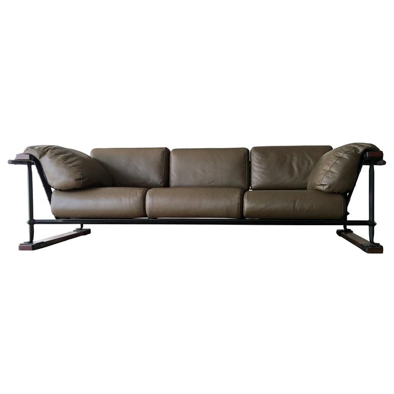 Handcrafted 8 Leather Indoor Outdoor Sofa By Cleo Baldon For Terra Handcrafted 8 Leather Indoor Outdoor Sofa By Cleo Baldon For Terra Circa 1965