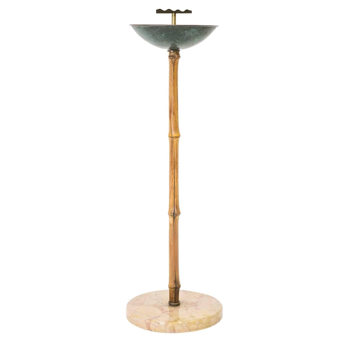 Austrian Brass, Bamboo and Stone Ashtray Stand, 1950s