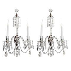 Elegant Very Fine Pair Georgian Cut Crystal Bronze English Wall Lights Sconces