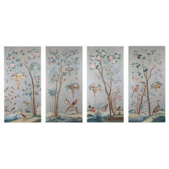 Four Large-Scale Decorative Chinoiserie Oil on Canvas Panels