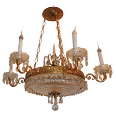 Wonderful French Dore Bronze Neoclassical Baltic Crystal Bowl Empire Chandelier