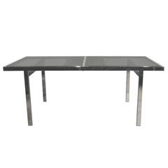Milo Baughman Expandable Dining Table Chrome and Smoked Glass