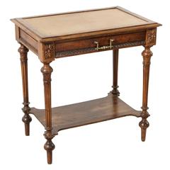 Henri II 19th Century French Side Table or Desk with Tooled Leather and Drawer