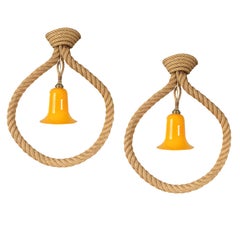 Pair of Rope and Orange Opaline Pendants by Audoux Minet, France, 1960s