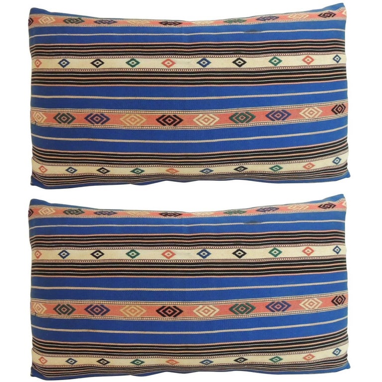 Vintage Blue and White Asian HandBlocked Batik Bolster Pillow at 1stdibs