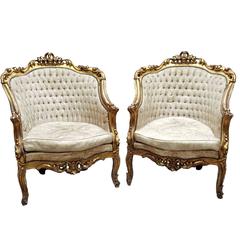 19th Century Boudoir French Silk Bergere/ Lounge Chairs