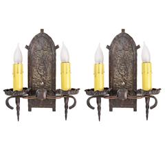 Vintage Pair of 'Order of the Arrow' Boy Scout 1930s Iron Sconce