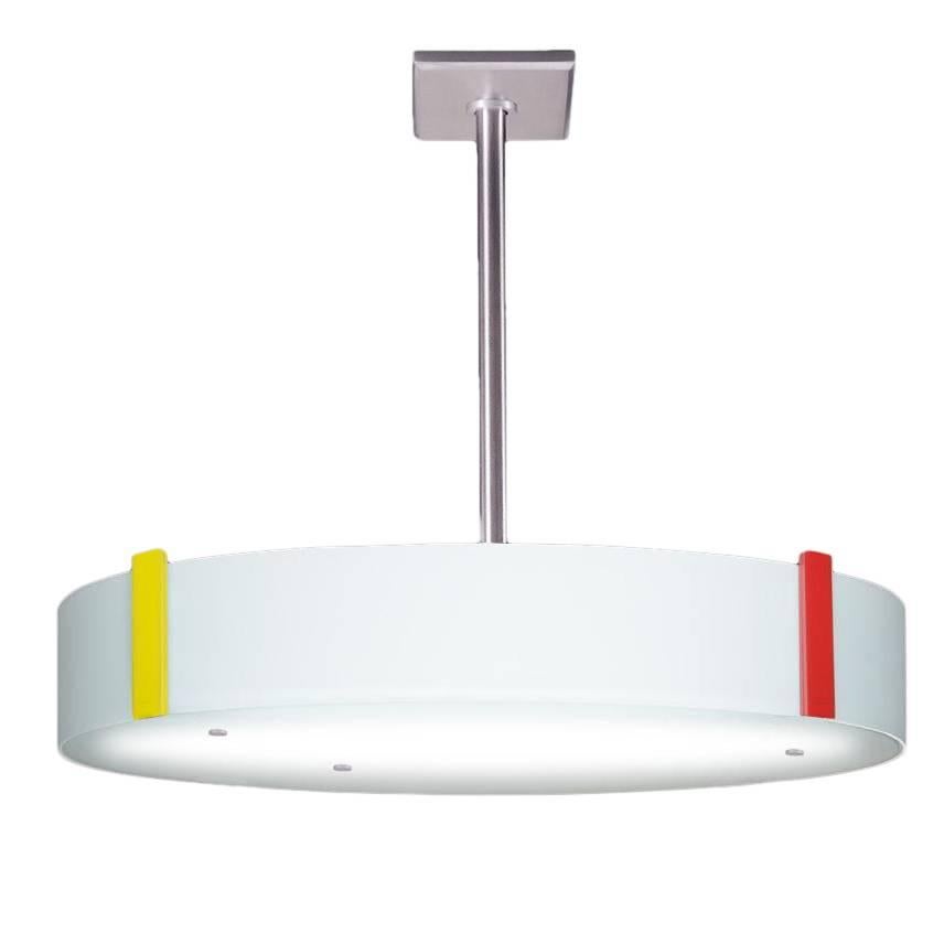 Duesenberg No. 045 White Glass Drum Pendant Light 36 Inch Round, primary colors For Sale