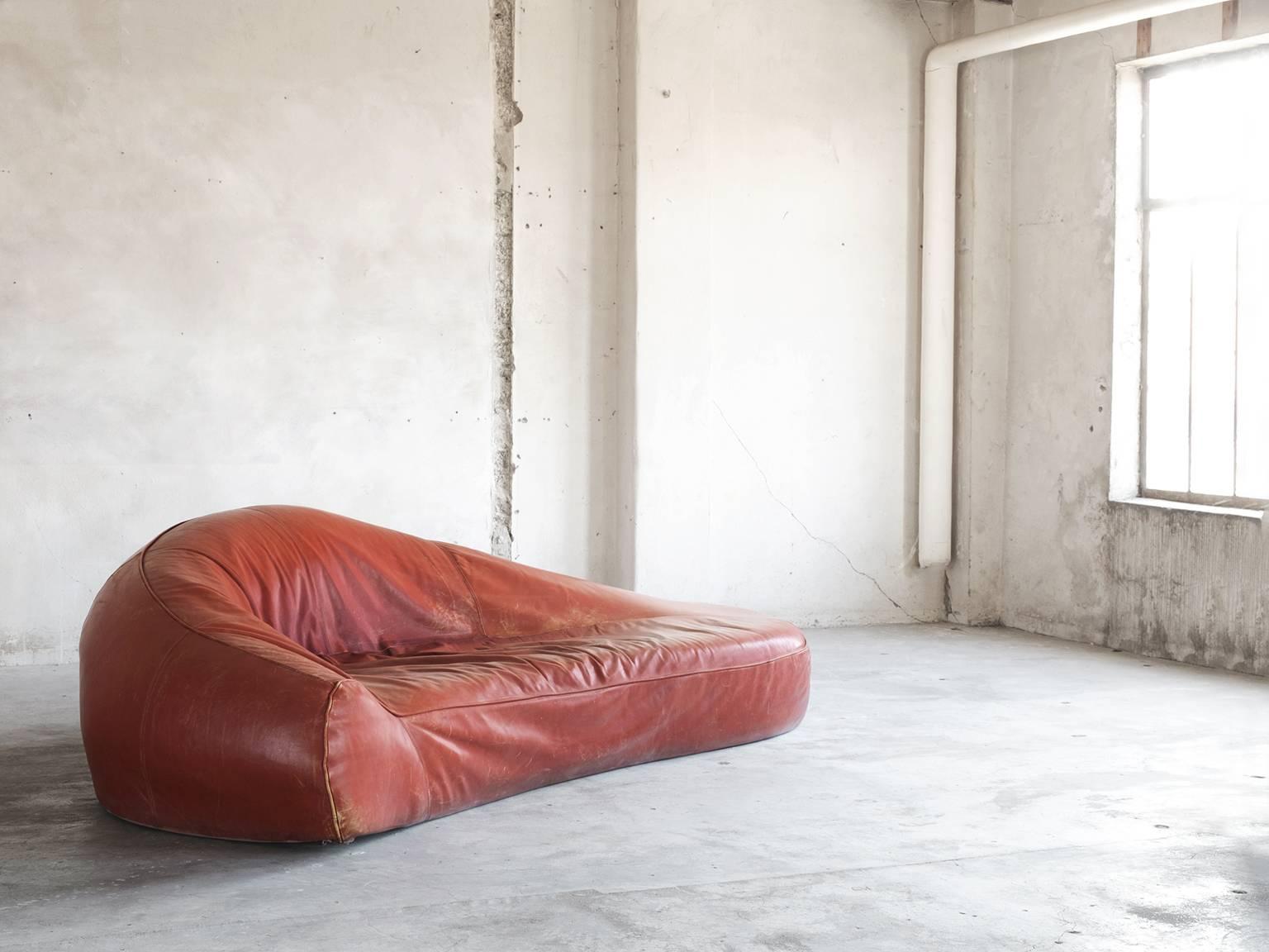 Mid-Century Modern Exceptional Set of Two Organic Shaped Sofa's in Patinated Leather 