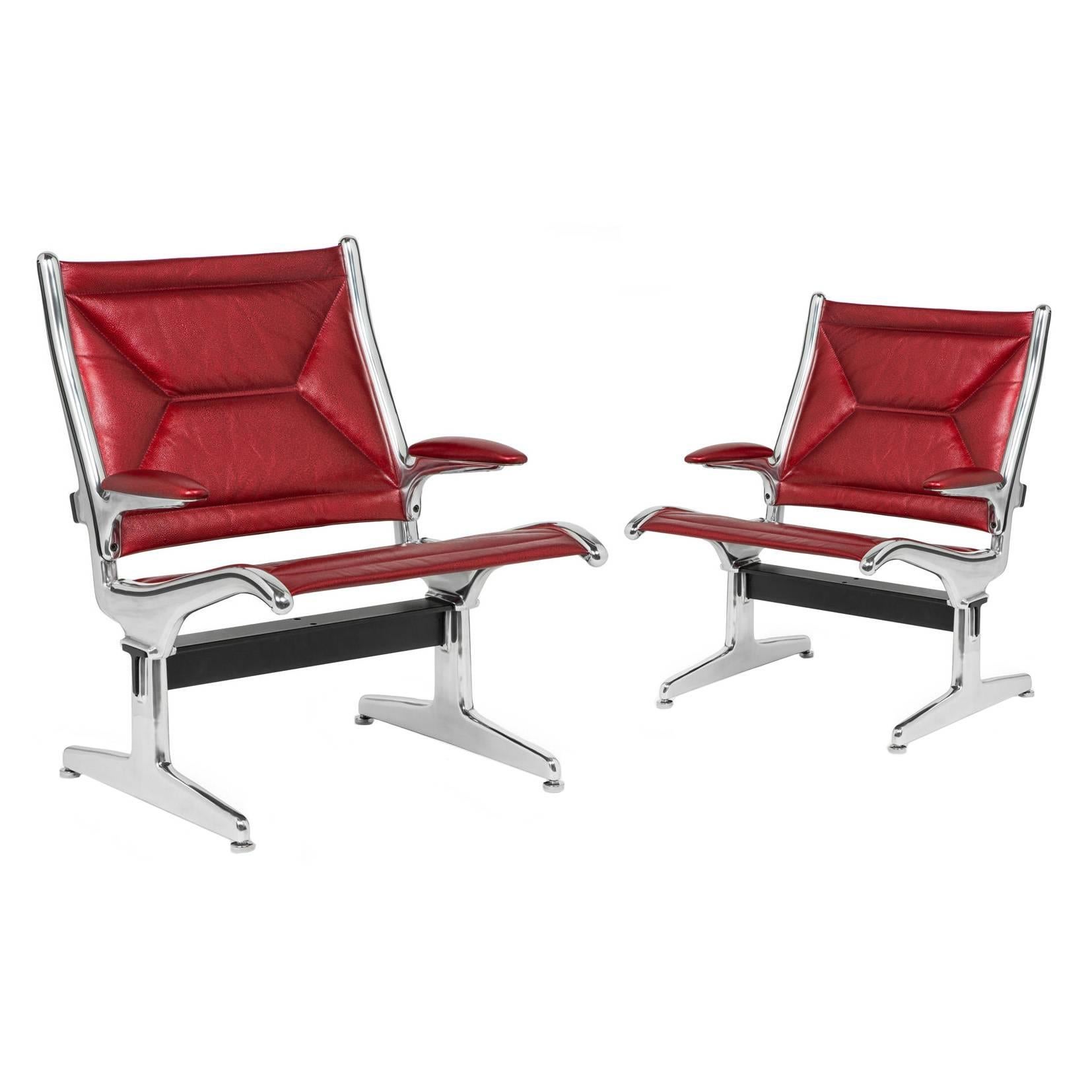 Charles Eames for Herman Miller Tandem Aluminum Lounge Chairs in Edelman Leather