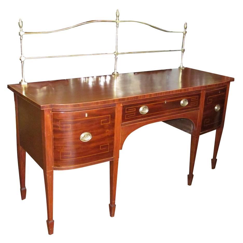 English Geo. III Inlaid Mahogany Hepplewhite Sideboard, Original Brass Gallery