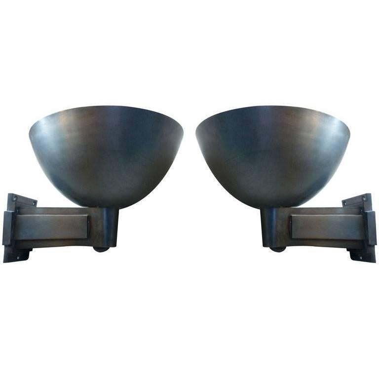 Pair of  Oxidated Bronze Sconces by Jacques Quinet