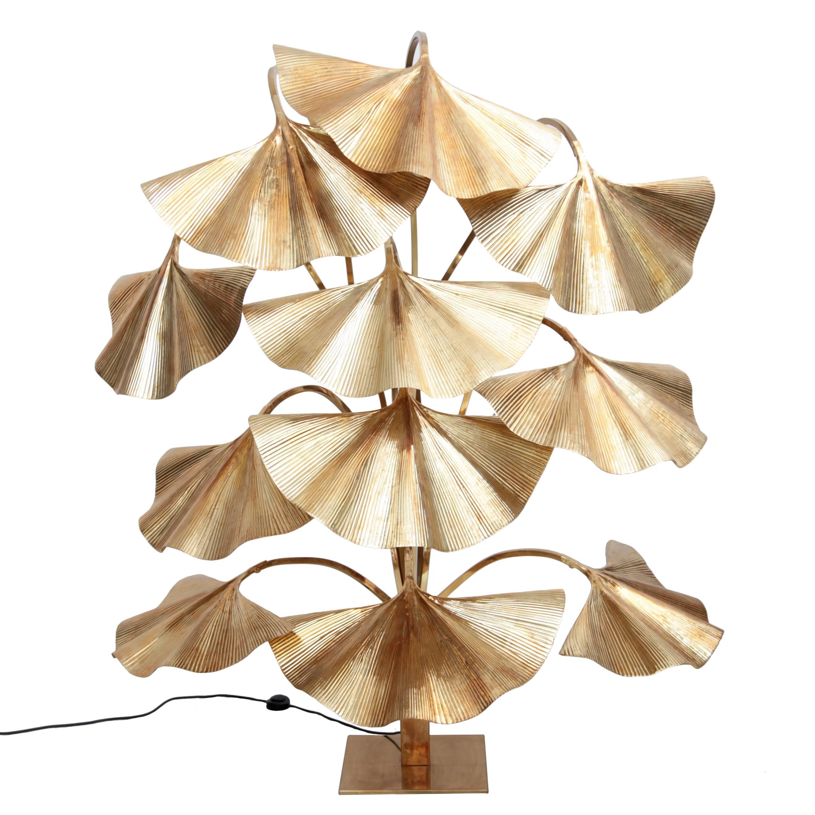 Very Huge Ginkgo Leaf Brass Floor Lamp by Tommaso Barbi