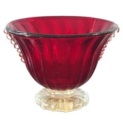 Petite Murano Container in Carmine Red and Gold Powder, Italy, 1950s