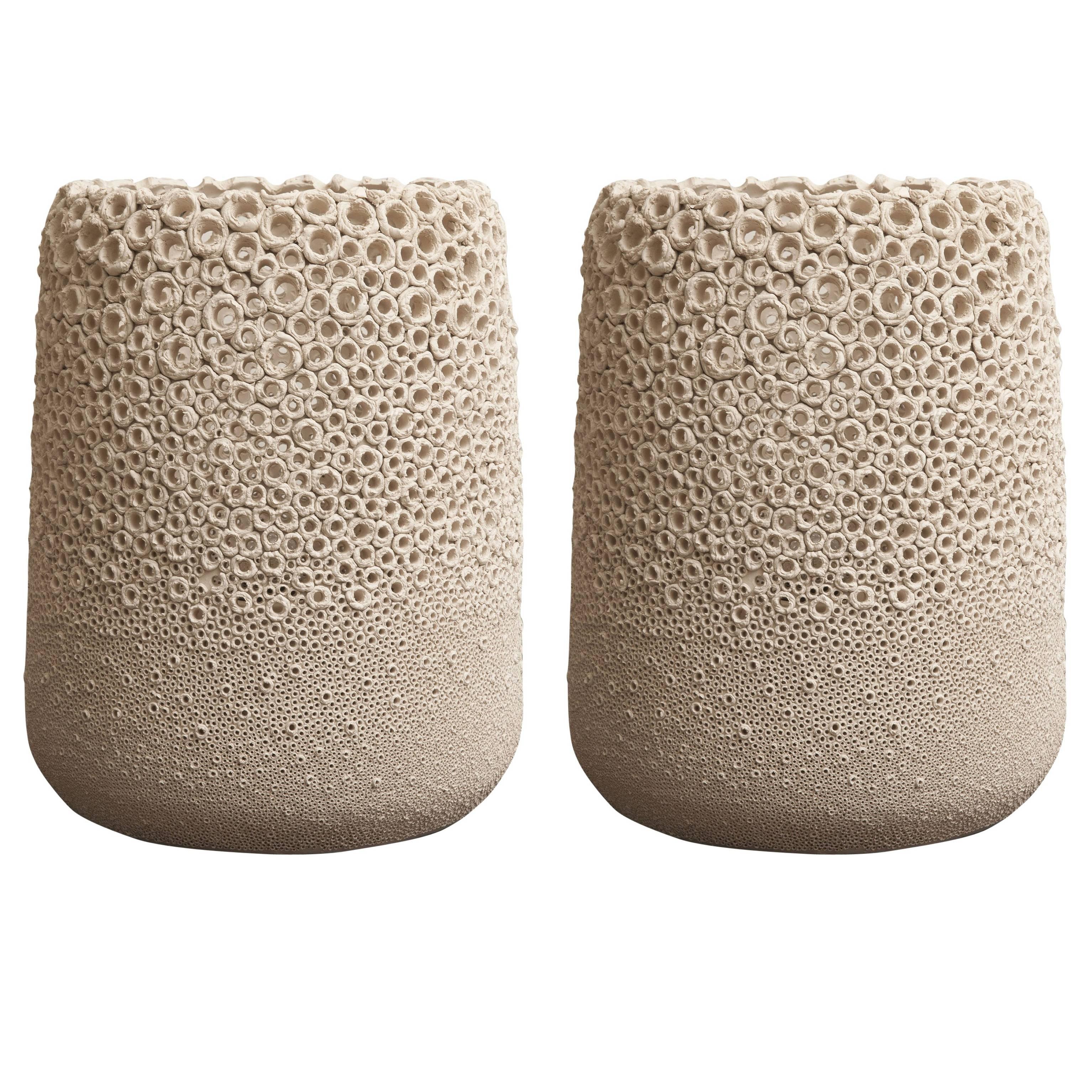 "Honeycomb" Pair of Lamps in Ceramic