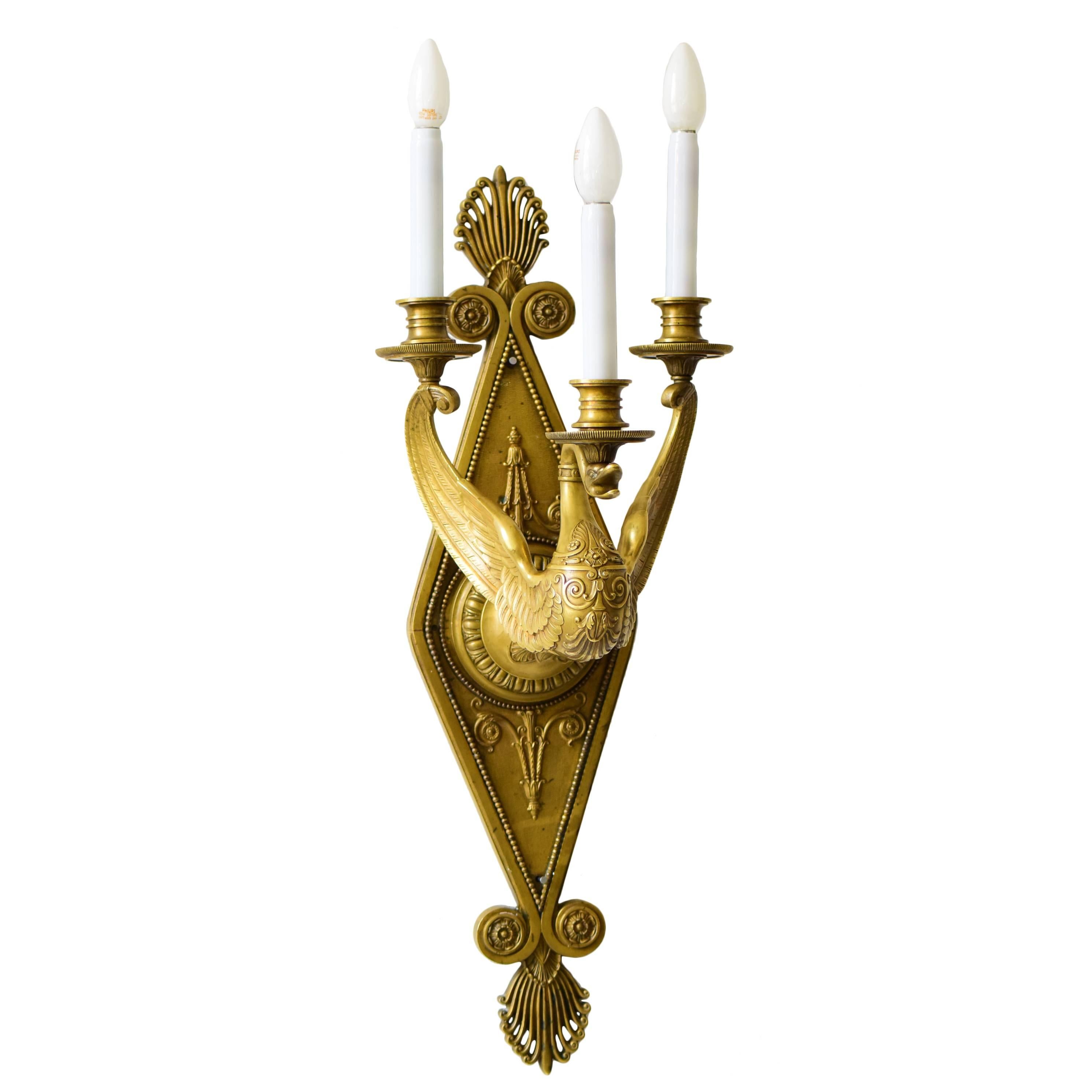 Very Large Wall Lamp with Swan Figure Very Beautiful For Sale