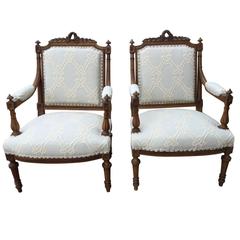 Pair of Beautiful Louis XVI Style Walnut Armchairs 3