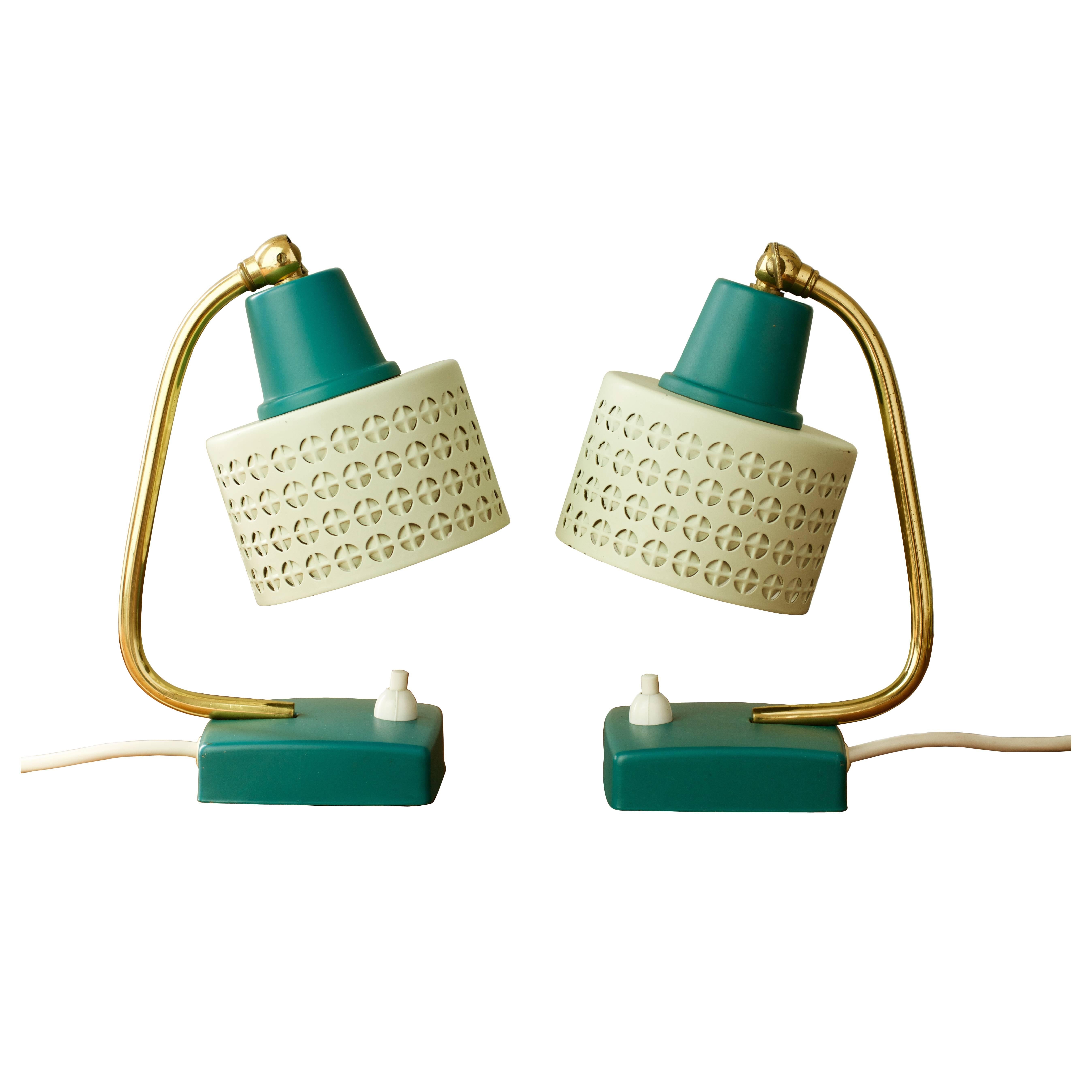 Mathieu Matégot Style Pair of 1950s Perforated Metal Shade Table Lamps / Lights