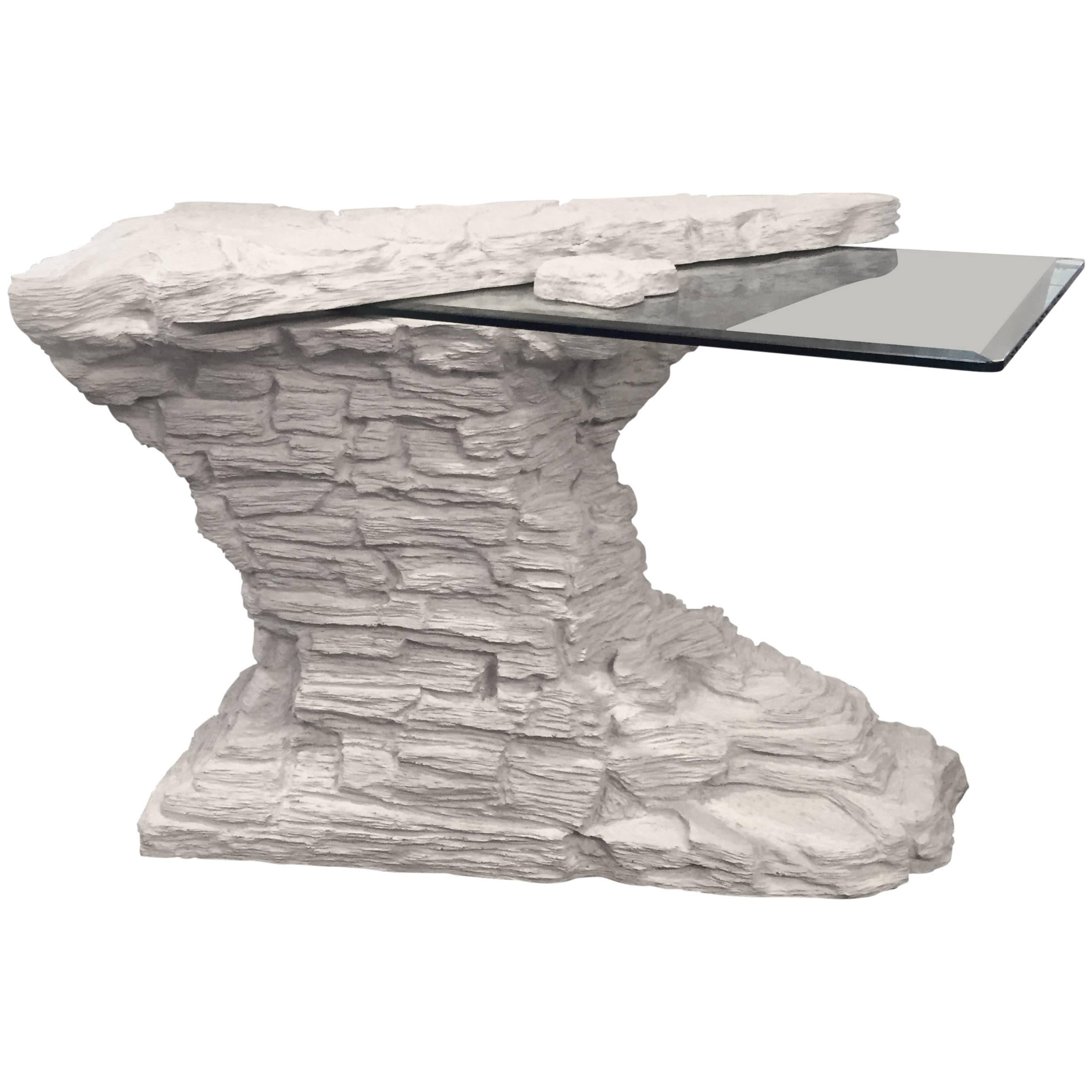 Rare Faux Rock Plaster Console Table