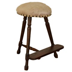 German Early 19th Century Walnut and Upholstered Tall Work Stool