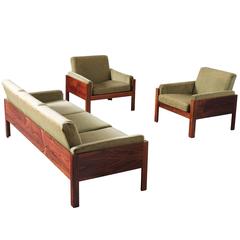 Scandinavian Living Room Set in Rosewood and Green Fabric
