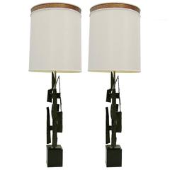 Pair of Brutalist Torch Cut Table Lamps by Harry Balmer for Laurel