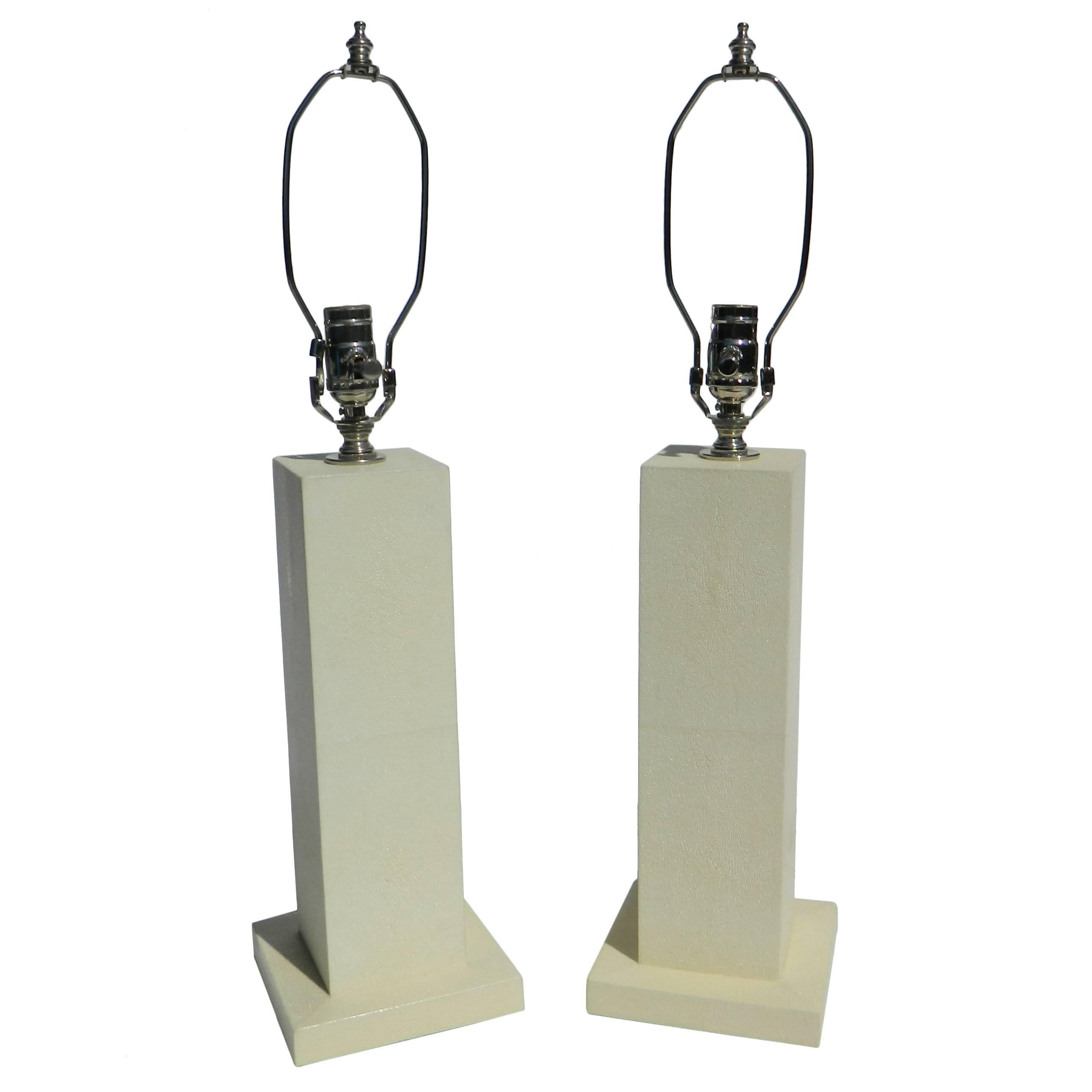 Pair of Column Ivory Shagreen Lamps For Sale