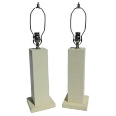 Pair of Column Ivory Shagreen Lamps