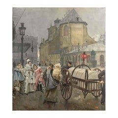 Franz Gailliard Large Oil on Canvas La Place Sainte Gudule