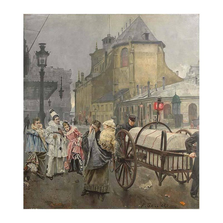 Franz Gailliard (Belgian, 1861-1932)  Large Oil on Canvas La Place Sainte Gudule For Sale