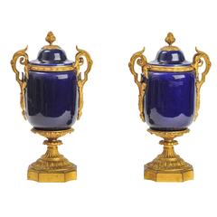 Pair 19th Century Ormolu Mounted Sevres Style Vases
