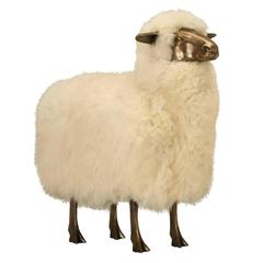 Sheep in the Style of Claude Lalanne in Solid Bronze and Real Fur 1