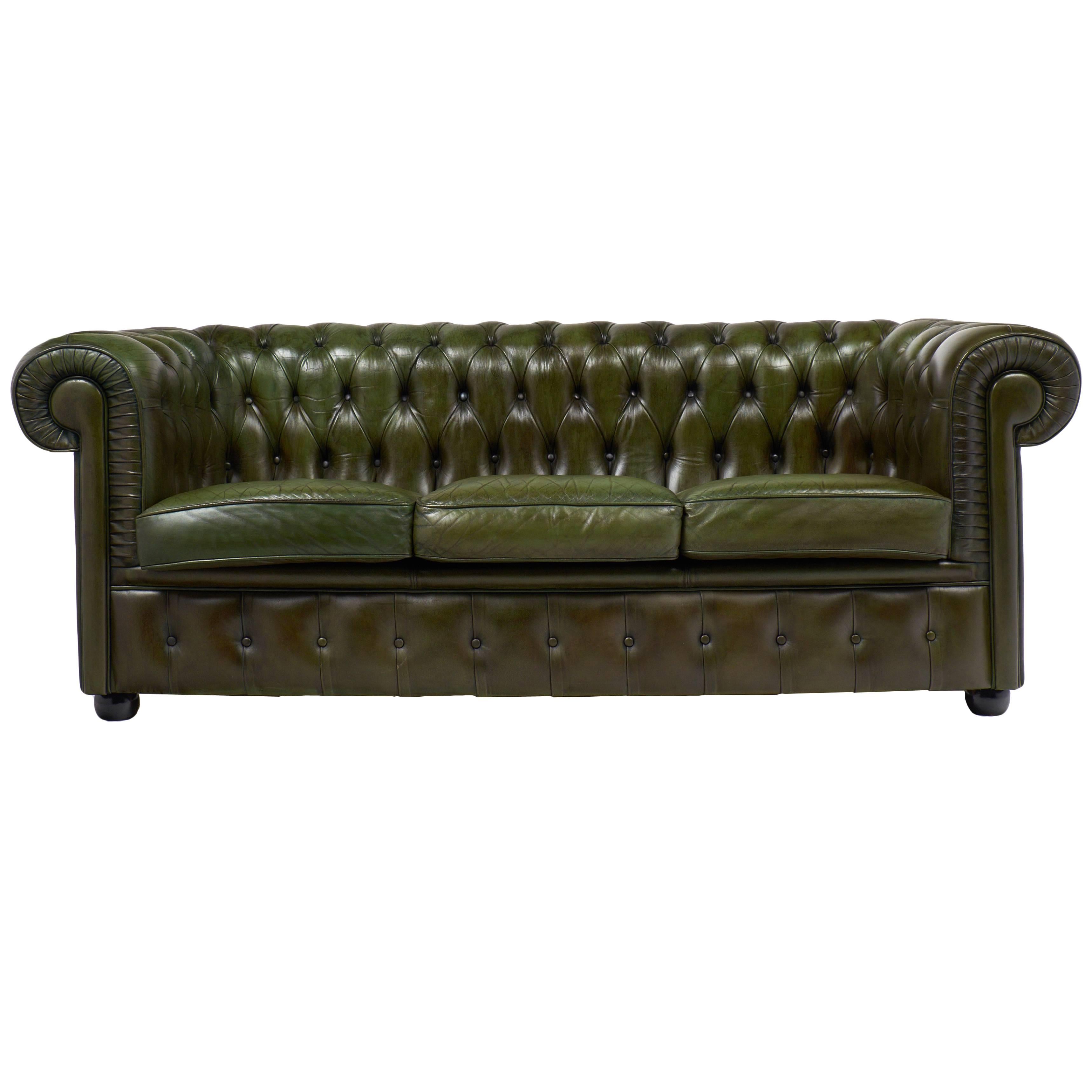 English Vintage Green or Bronze Chesterfield Sofa