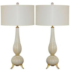 White Murano Three-Footed Lamps with Gold Dust